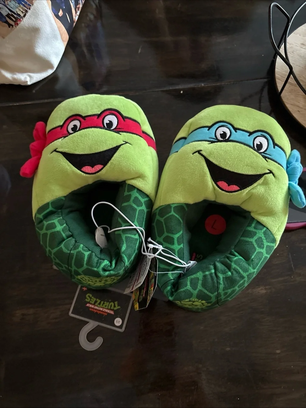 Teenage Mutant Ninja Turtles Plush Slippers - Green with Red & Blue Masks size 3